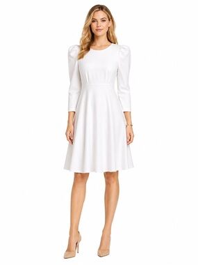 Calvin Klein White Fit & Flared Dress 3/4 Sleeve Size 6